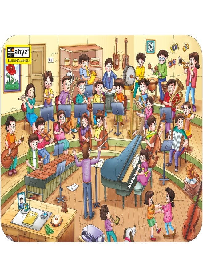 أحجية الصور المقطوعة الخشبية من ABYZ - مجموعة ألعاب فصل الموسيقى للمرح والتعليم والمستكشفين الصغار، عبوة من 35 قطعة من لعبتين ممتعتين بألوان متعددة | هدية عيد ميلاد للأطفال من سن (4-6 سنوات). - Image 1
